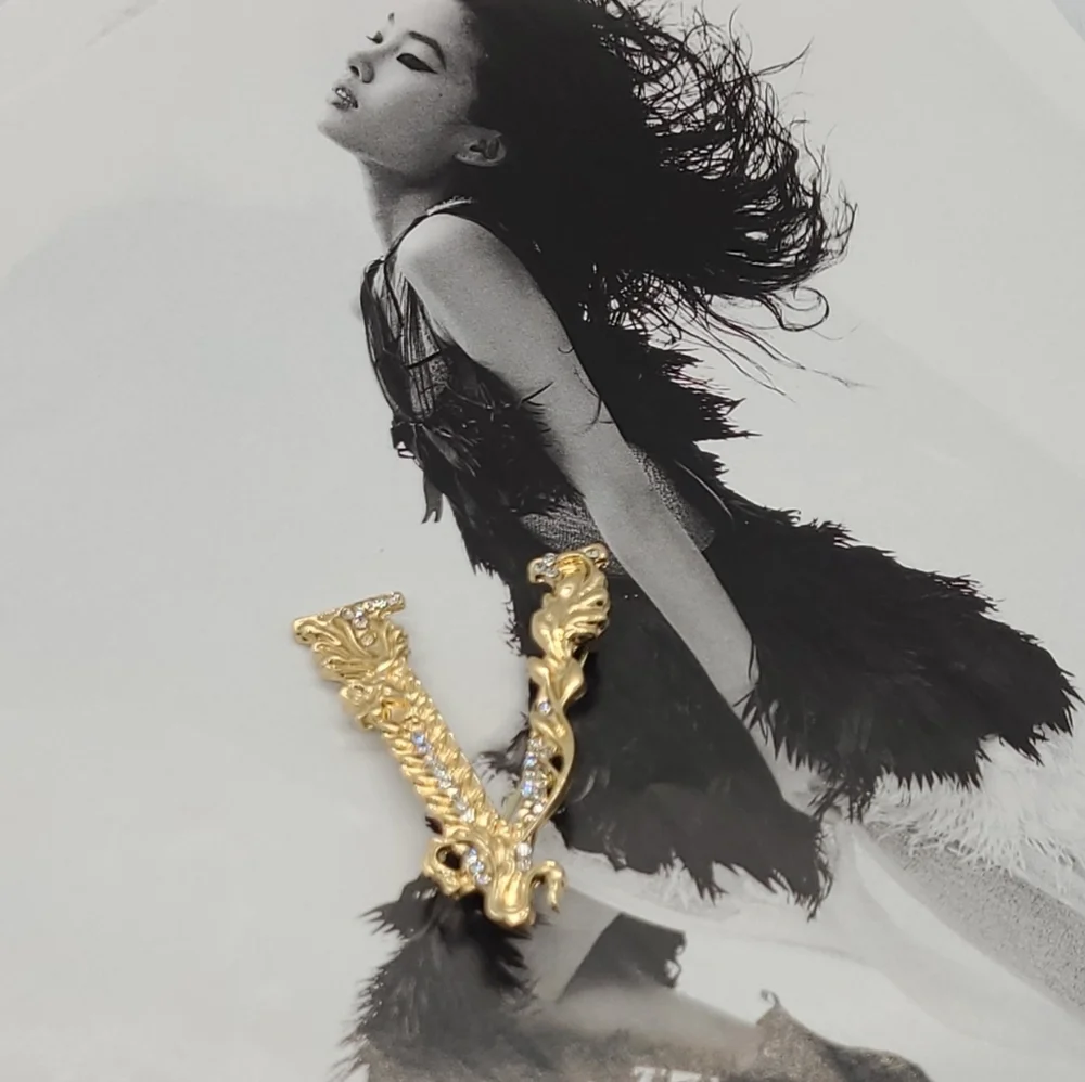 NWT Luxury V-Shaped White Crystals Embellished Gold Brooch
